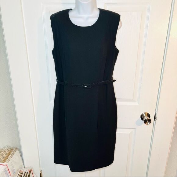 Peck & Peck LBD Sheath Mini Dress Sleeveless Design Crew Neck Belted Black 8 - Picture 5 of 11